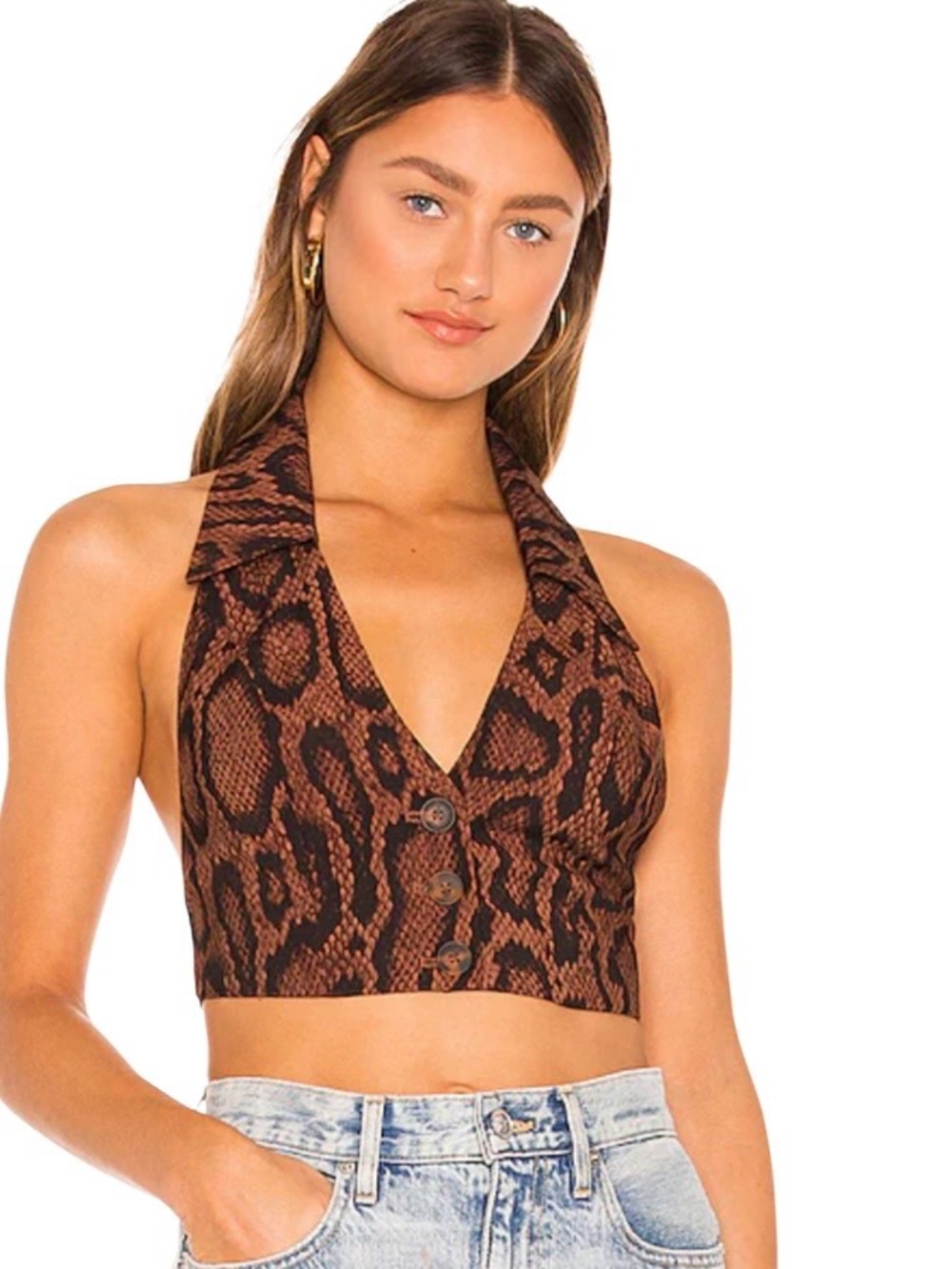 DANIELLE BERNSTEIN WeWoreWhat Bella‎ Crop Vest Collared Snakeskin Halter
Y2K S/P